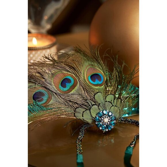 1920s Flapper Peacock Feather Headband Beaded Hair Accessories for Gatsby main image 5